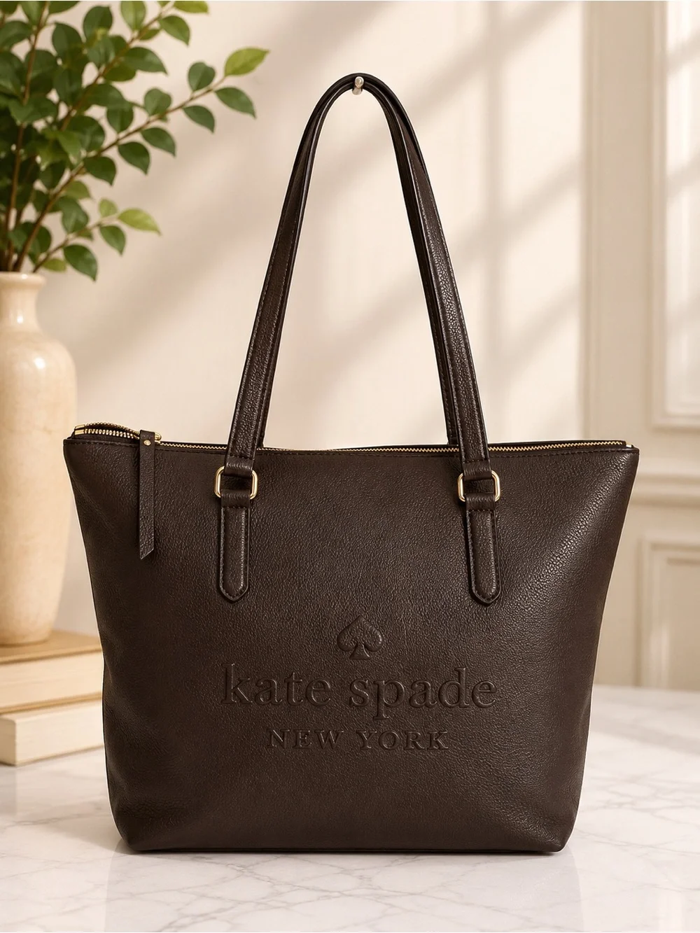 Kate Spade Black Pebbled Leather Zip Top Tote Shoulder Bag Work Laptop